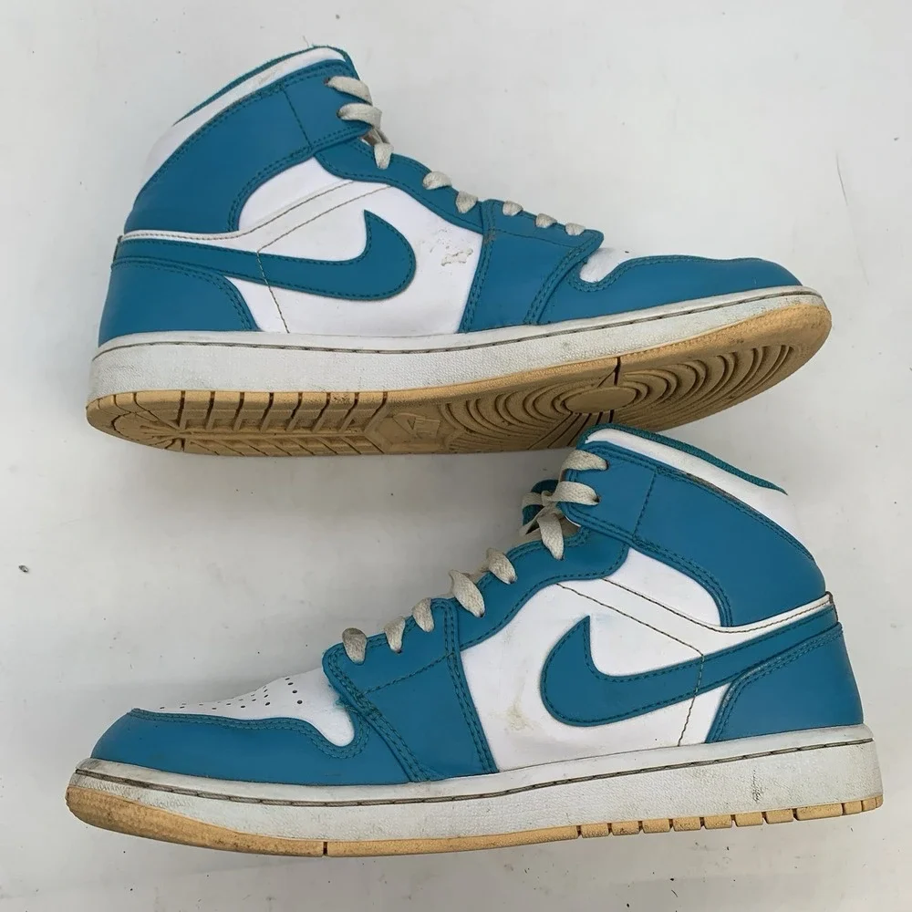 Nike Air Jordan 1 Mid Aquatone Shoes Mens 9 Celestial Gold White Sneakers